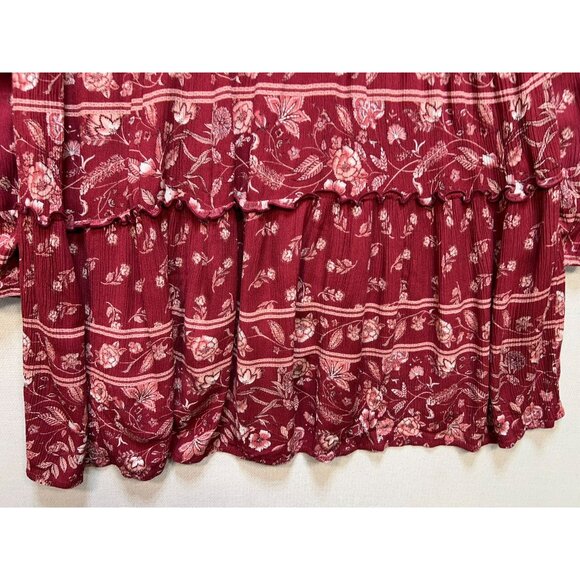 Knox Rose Womens Peasant Boho Tiered Dress Size L Burgundy Red Floral - Picture 11 of 11